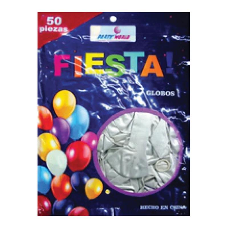 Globo cromado 12" Fiesta Plata bolsa con 50