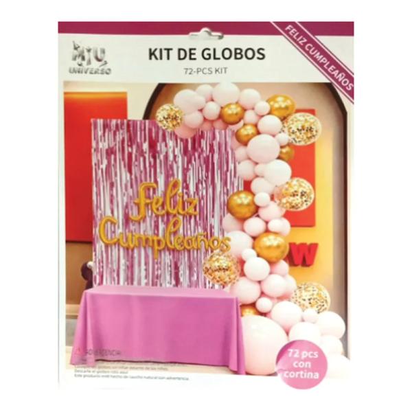 Kit de globos 72 piezas Rosa con oro