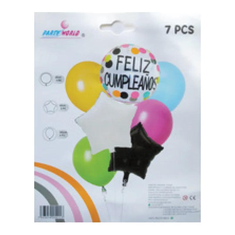Kit de globos Feliz Cumpleaños 7 piezas modelo 9