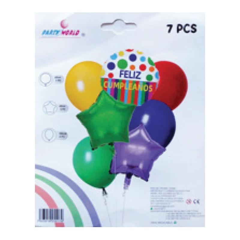 Kit de globos Feliz Cumpleaños 7 piezas modelo 1