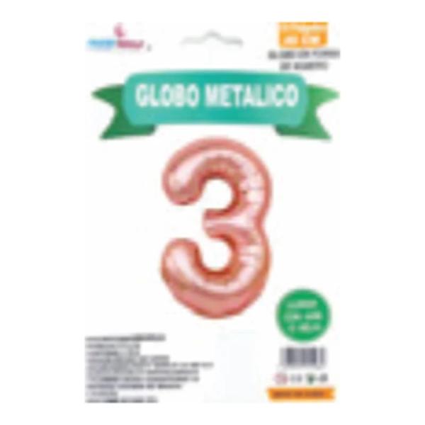 Globo metálico número 3 Rosa gold