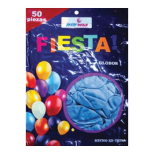 Globo cromado 12" Fiesta Azul bolsa con 50