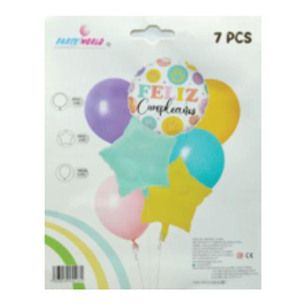 Kit de globos Feliz Cumpleaños 7 piezas modelo 4