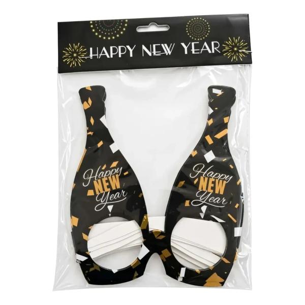 6 Lentes De Carton Forma Botella Happy New Year