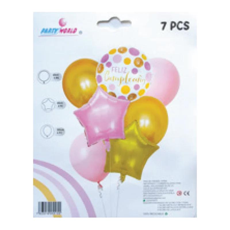 Kit de globos Feliz Cumpleaños 7 piezas modelo 10
