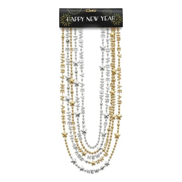 6 Collares Happy New Year Plástico Metalizado