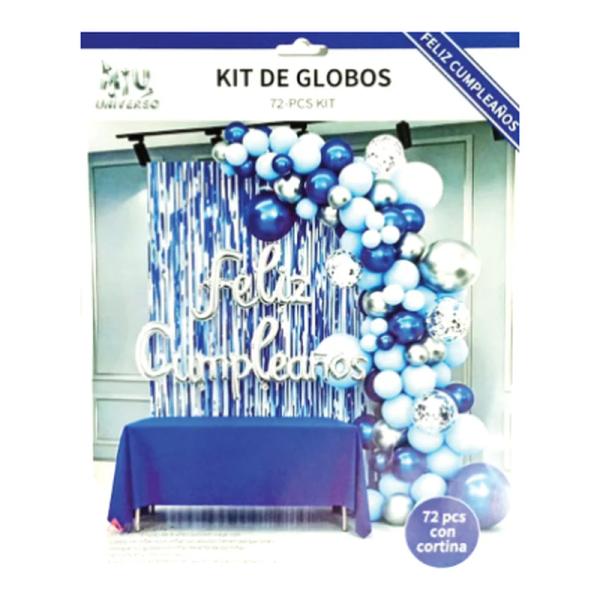Kit de globos 72 piezas Azul con plata