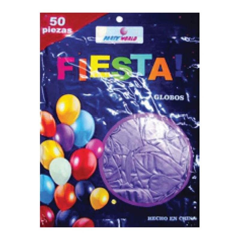 Globo cromado 12" Fiesta Morado bolsa con 50