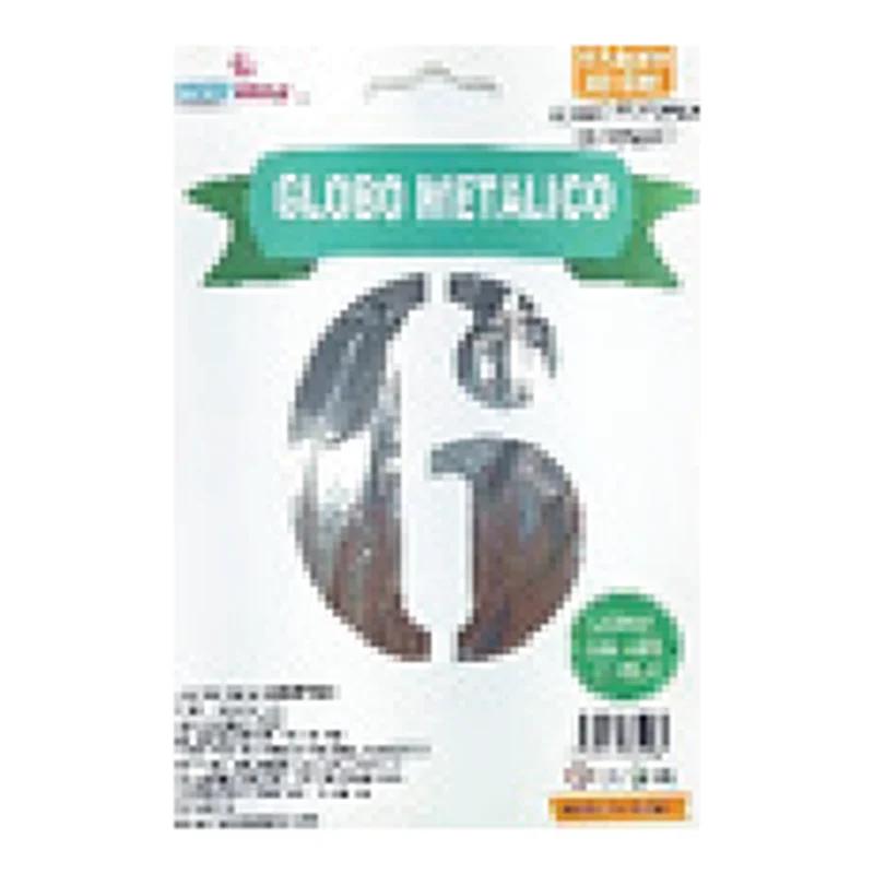 Globo metálico número 6 Plata