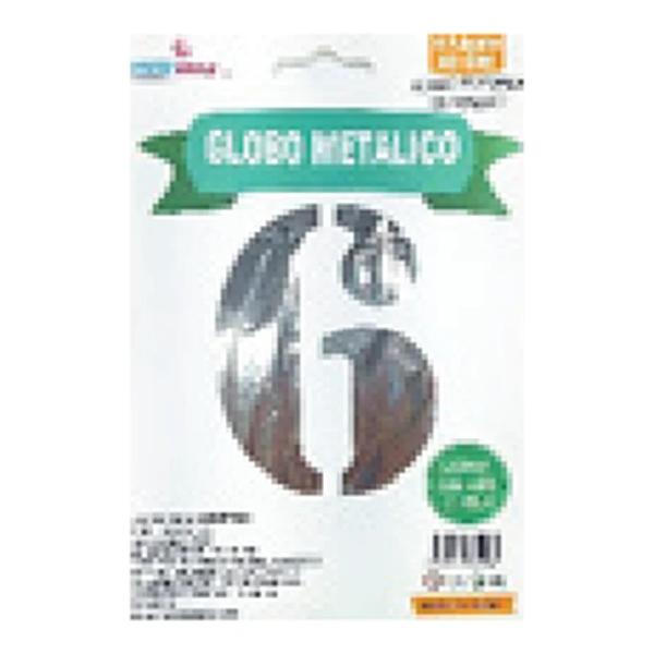 Globo metálico número 6 Plata
