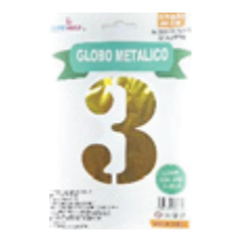 Globo metálico número 3 Oro
