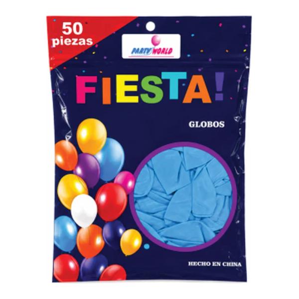 Globo de látex 12" Fiesta Azul bolsa con 50