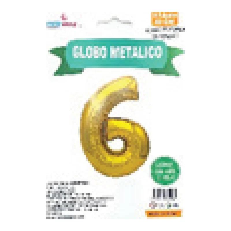 Globo metálico número 6 Oro