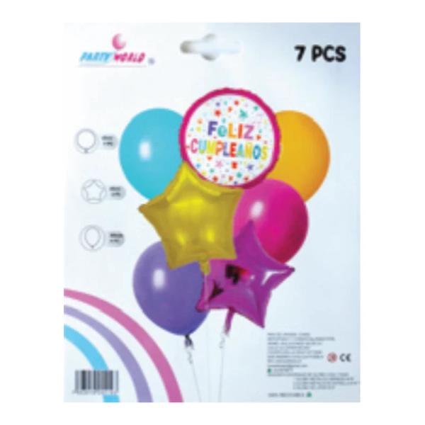Kit de globos Feliz Cumpleaños 7 piezas modelo 6