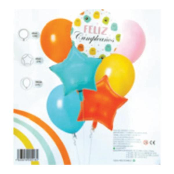 Kit de globos Feliz Cumpleaños 7 piezas modelo 8