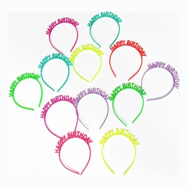 Diadema Happy Birthday De Plastico Colores Neon 24 Pzs