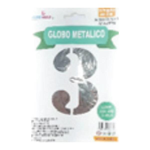 Globo metálico número 3 Plata