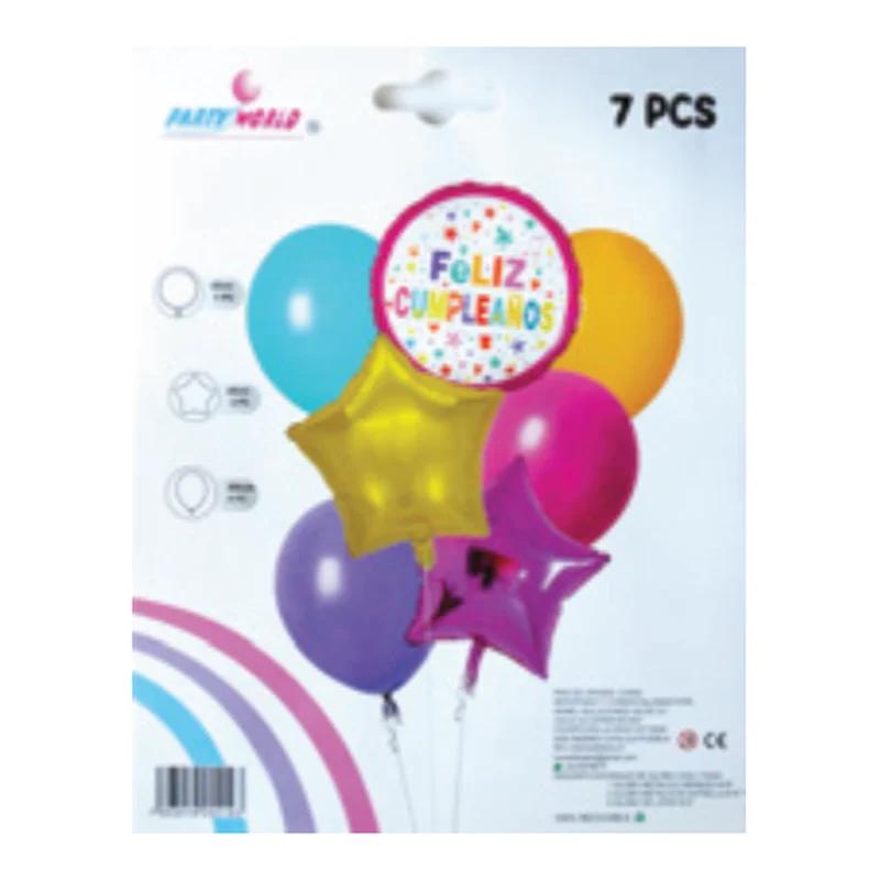 Kit de globos Feliz Cumpleaños 7 piezas modelo 6