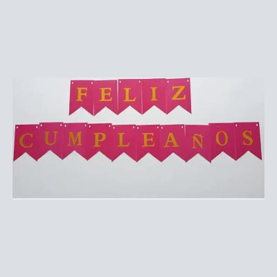3 Letreros Banderin Feliz Cumpleaños Color Solido 17x11,5 Cm