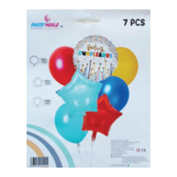 Kit de globos Feliz Cumpleaños 7 piezas modelo 5