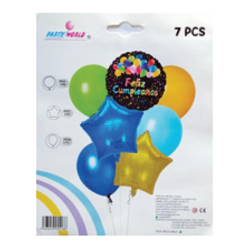 Kit de globos Feliz Cumpleaños 7 piezas modelo 3