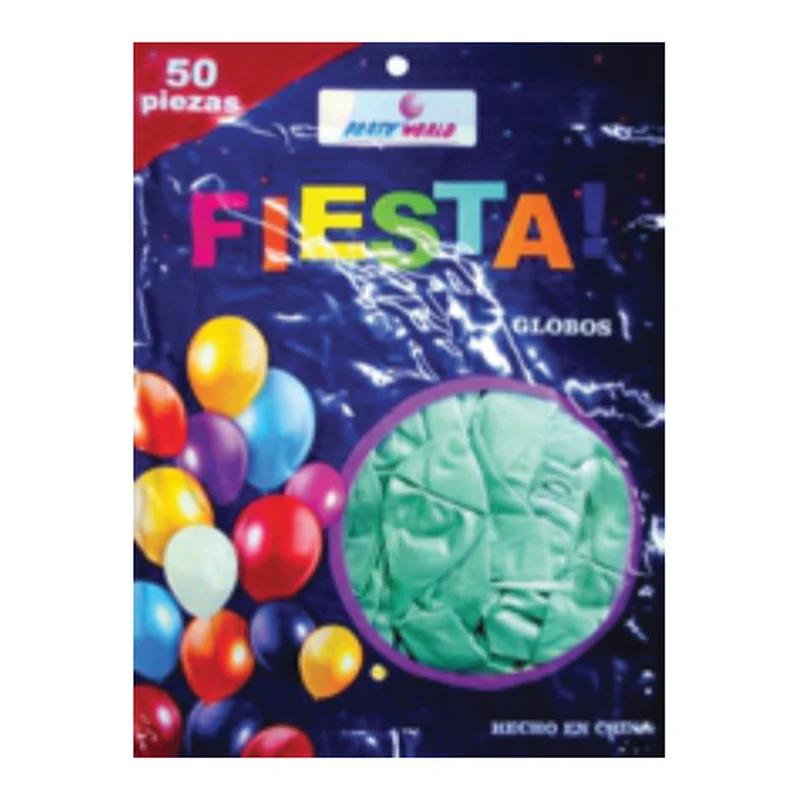 Globo cromado 12" Fiesta Verde bolsa con 50