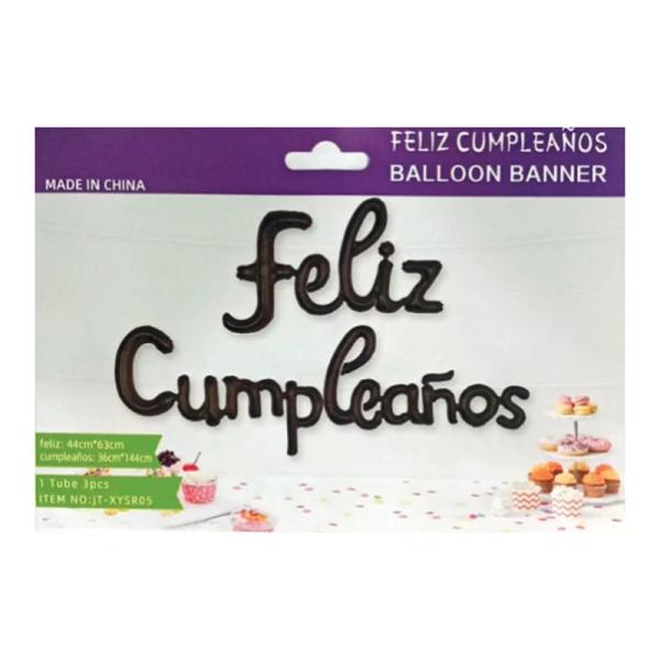 Globo letrero Feliz Cumpleaños Negro